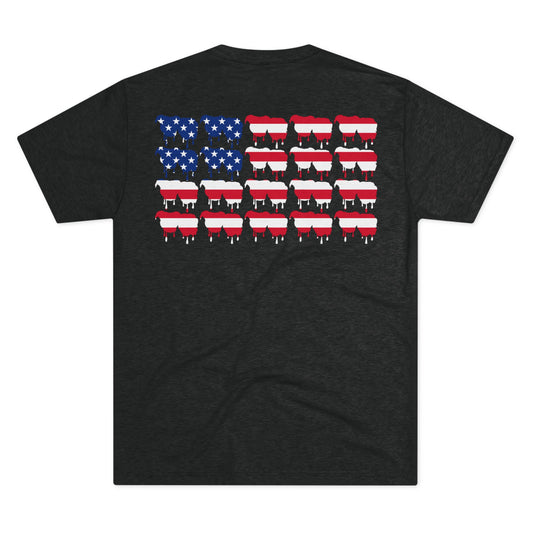 American Flag (back) - Unisex Tri-Blend Crew Tee